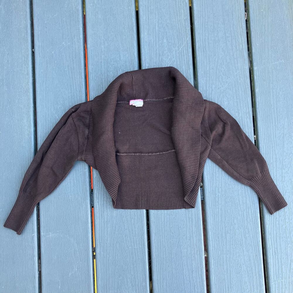 Vintage Y2K brown open bolero shrug cardigan, 2000s twee preppy